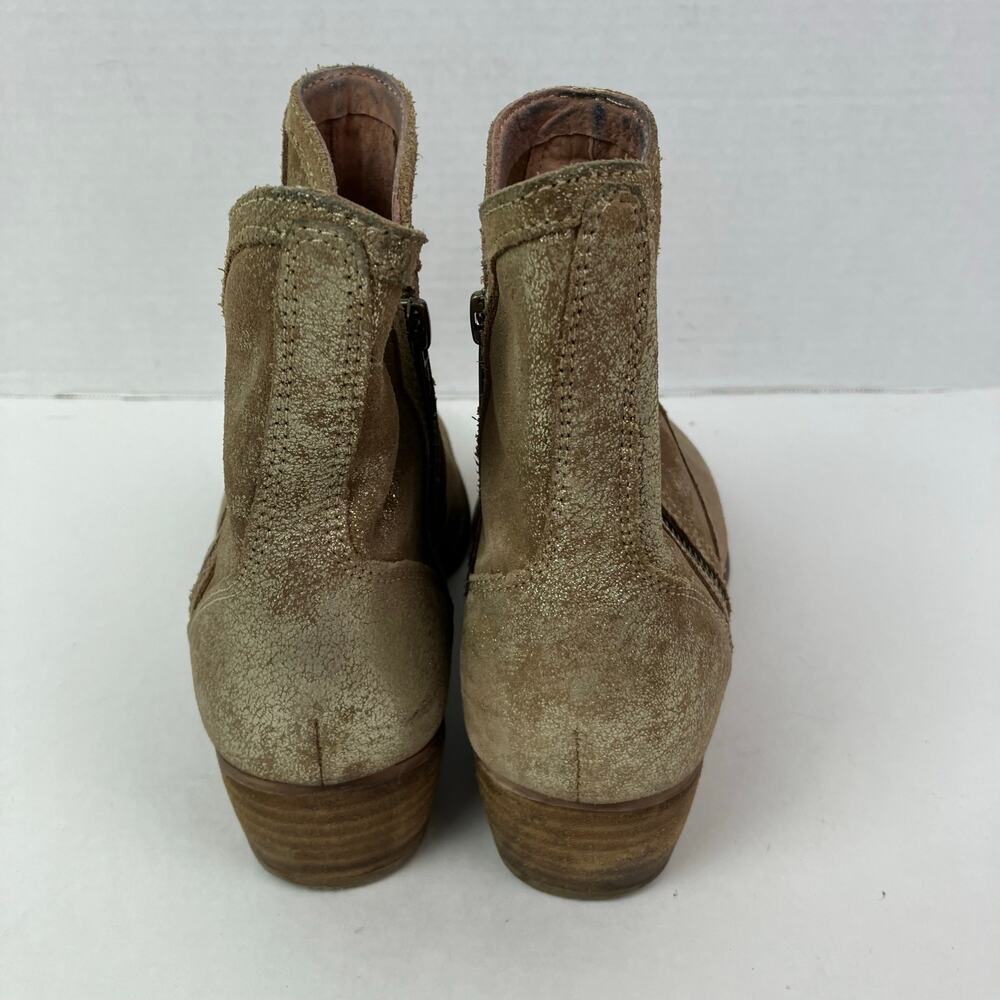 Anthropologie Seychelles Sz 8 Lucky Penny Ankle Booties Distressed Gold Leather - Picture 6 of 16